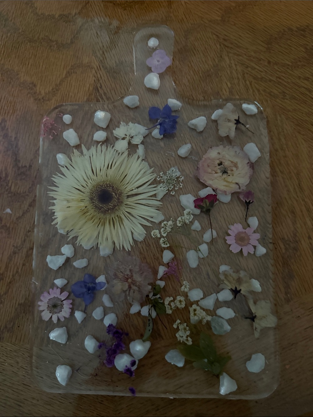 Pressed Floral Resin Cutting/Serving Board - Clear with Multicolor Flowers